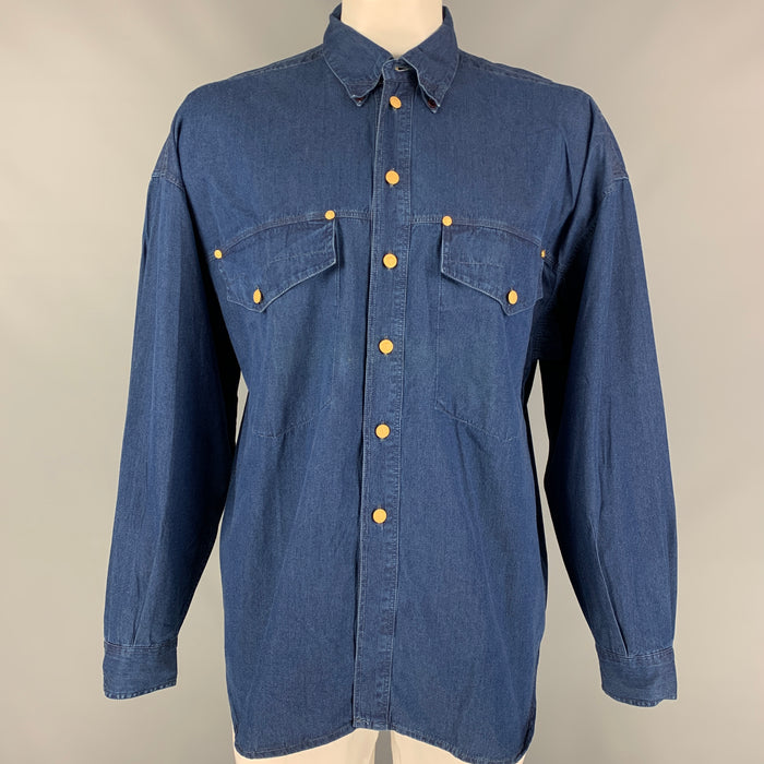 Vintage VERSACE JEANS COUTURE Size XL Indigo Cotton Oversized Long Sleeve Shirt
