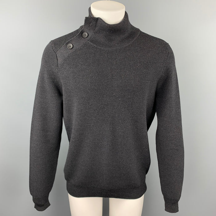 LOUIS VUITTON Size L Charcoal Ribbed Knit Wool Pullover Sweater