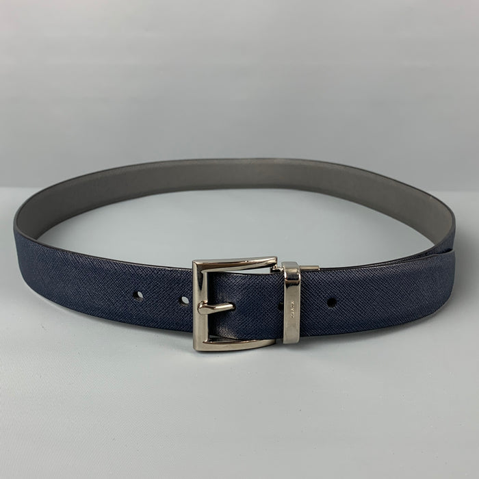 PRADA Size 40 Navy Taiga Leather Belt