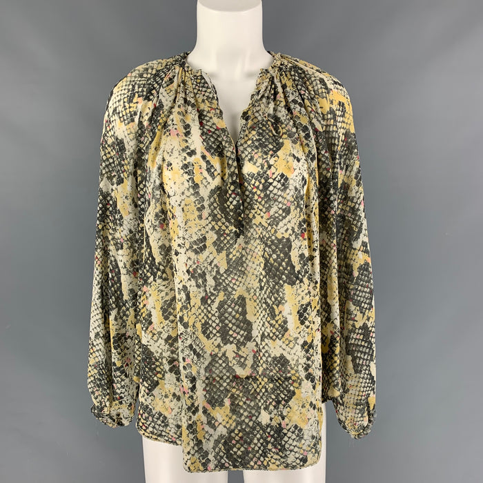 ISABEL MARANT Size 4 Olive & Yellow Snake skin print Silk Oversized Blouse