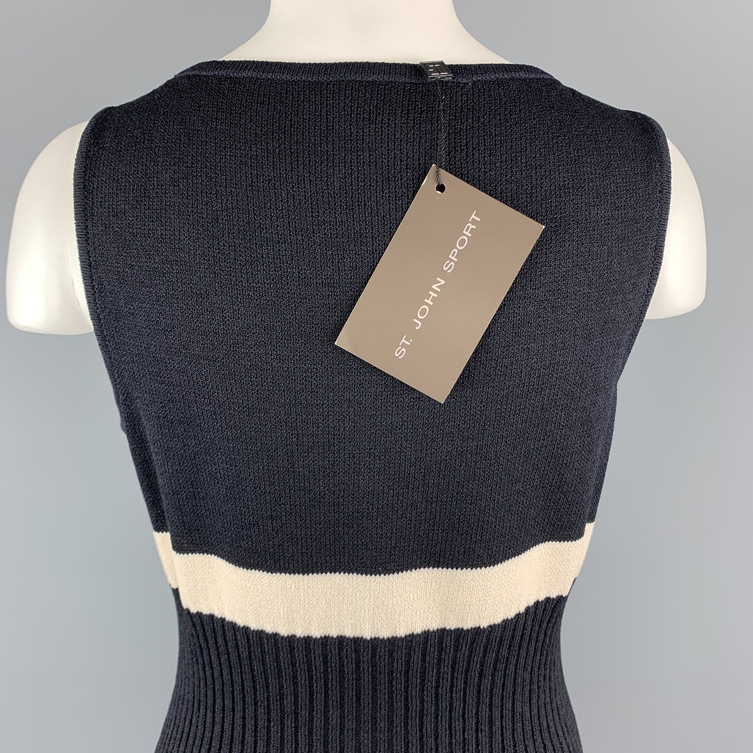 ST. JOHN Size S Black Wool/Rayon Knitted Striped Sleeveless Dress