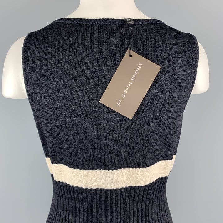 ST. JOHN Size S Black Wool/Rayon Knitted Striped Sleeveless Dress