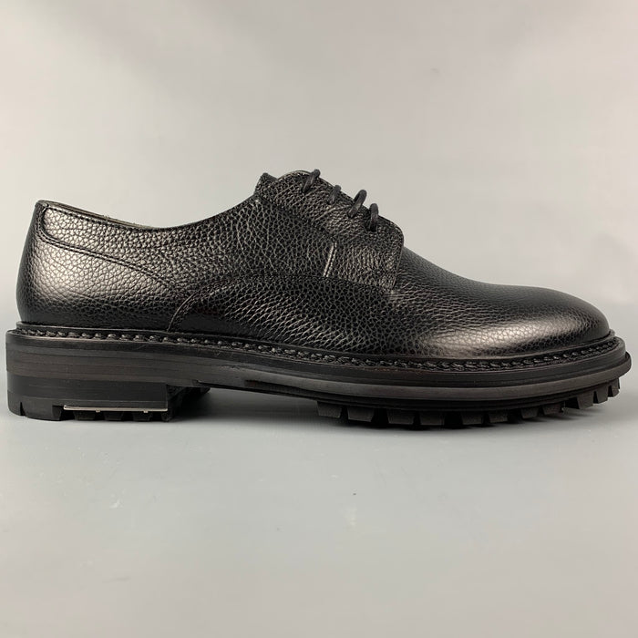 LANVIN Size 8 Black Pebble Grain Leather Lace Up Shoes