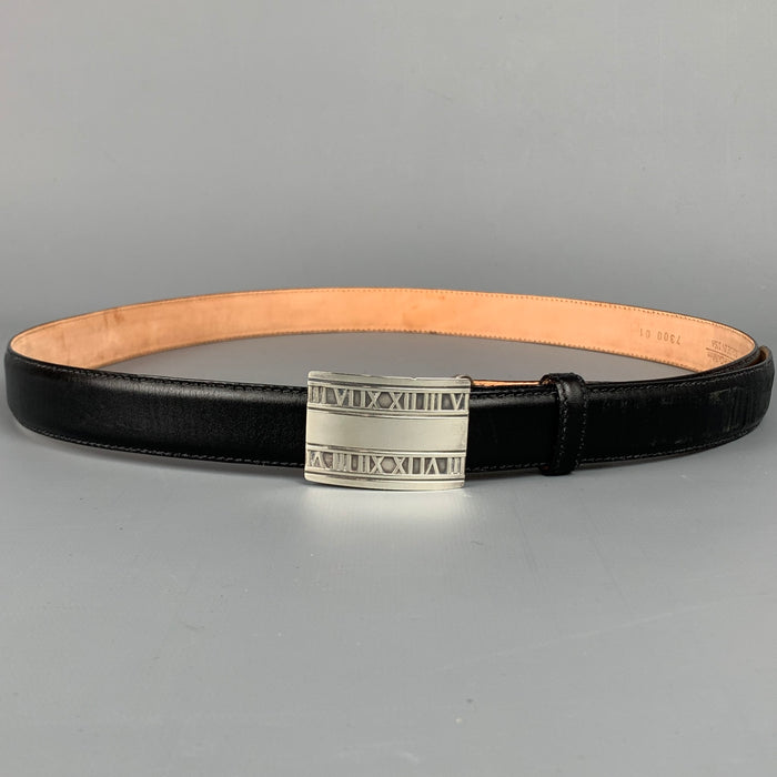 TIFFANY & CO. 2004 Atlas Size 38 Black & Brown Sterling Silver Calf Leather Belt
