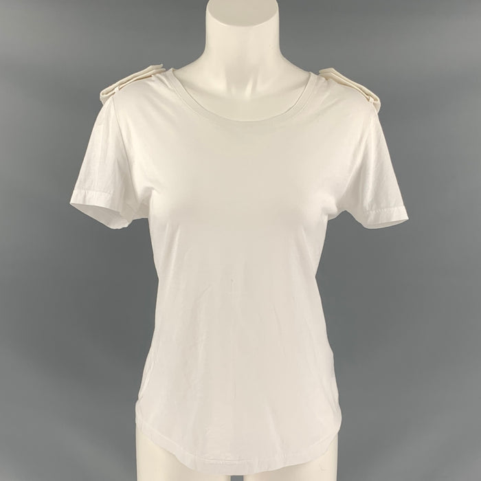 BURBERRY PRORSUM Size S White & Gold Cotton Embroidered Eapulettes T-Shirt