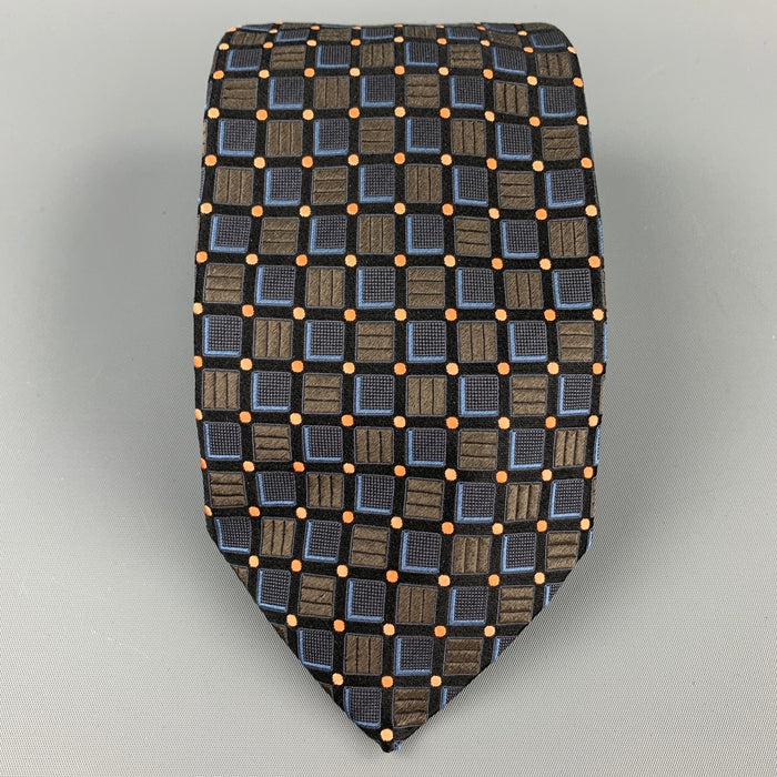 ERMENEGILDO ZEGNA Black & Navy Geometric Silk Tie