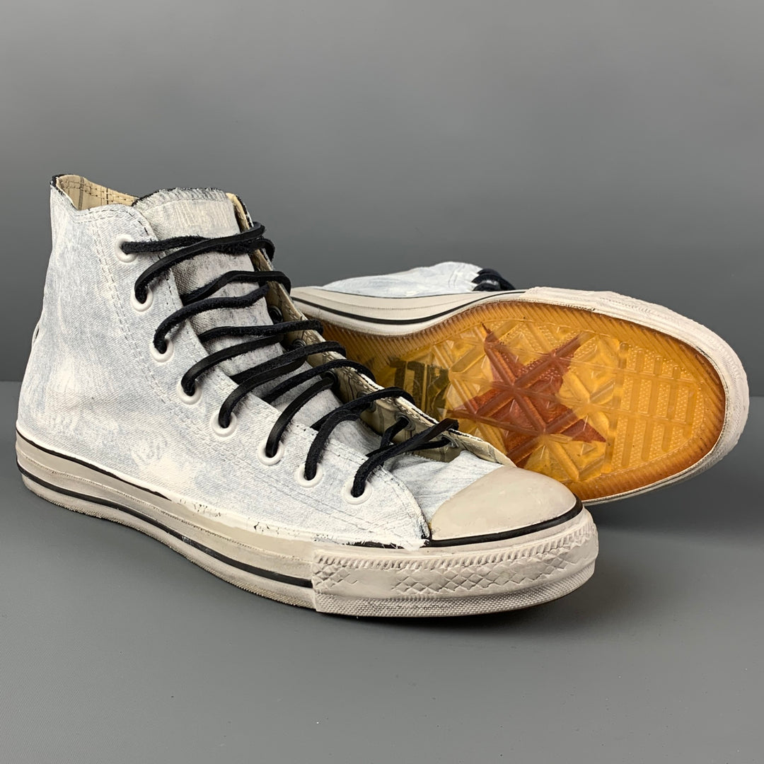 JOHN VARVATOS x CONVERSE Taille 10 Baskets montantes en toile peintes blanches