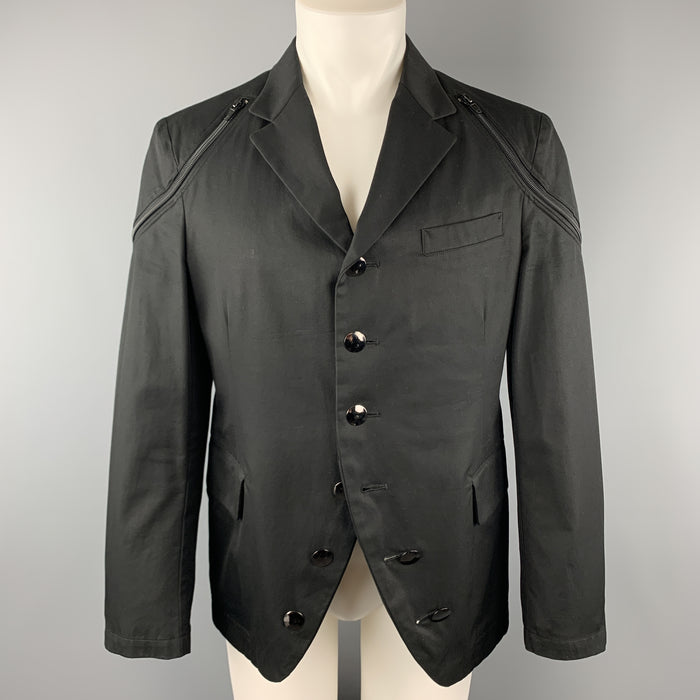 YOHJI YAMAMOTO Size S Black Cotton Zip Shoulder Button Sport Coat