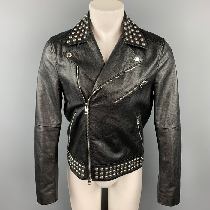 MICHAEL KORS Size S Black Studded Leather Biker Jacket