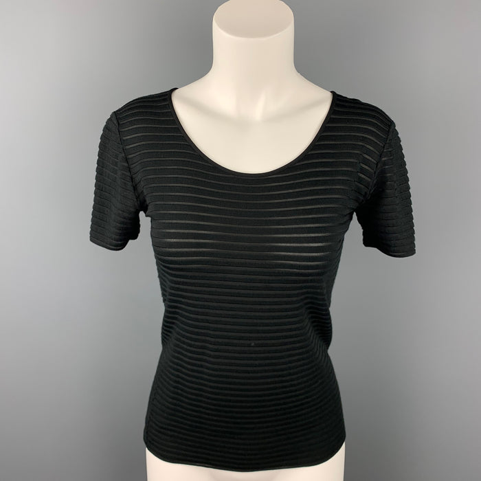 GIORGIO ARMANI Size 2 Black Textured Viscose Blend Casual Top