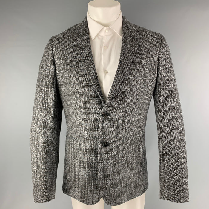 PAUL SMITH Pecho 40 Abrigo deportivo de lana / cachemira en espiga gris negro