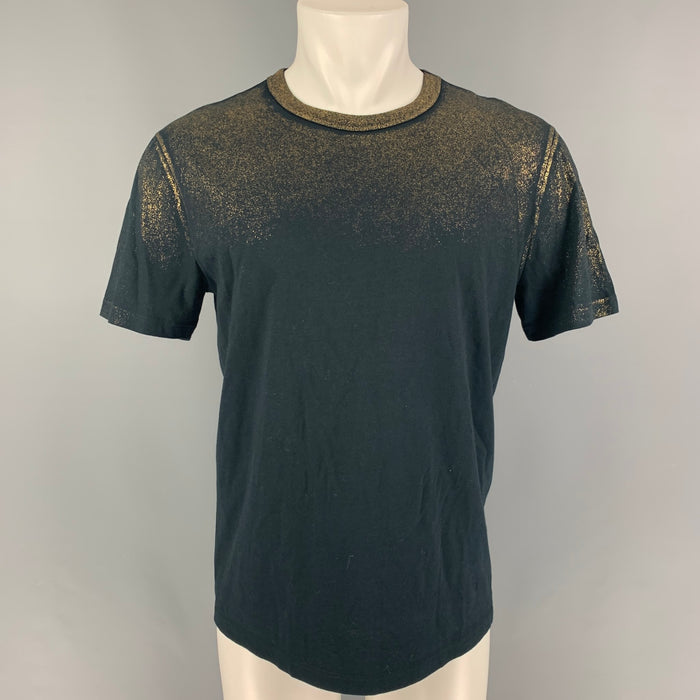 GUCCI FW 13 Size S Black Gold Metallic Cotton Crew-Neck T-shirt