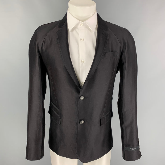 GIVENCHY Size 36 Black Cotton Silk Notch Lapel Sport Coat