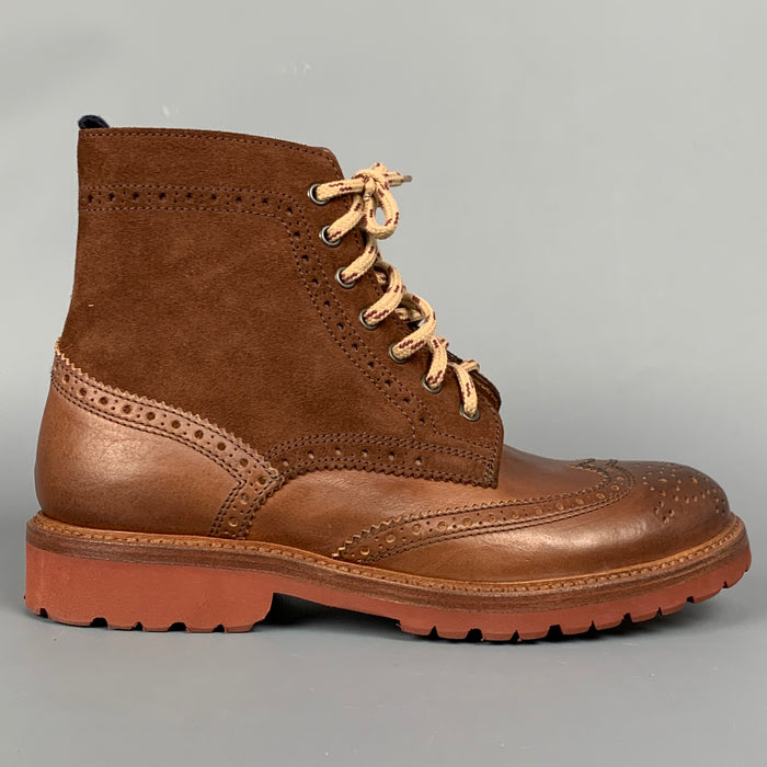 BRUNELLO CUCINELLI Size 7 Brown Two Toned Suede Leather Wingtip Boots
