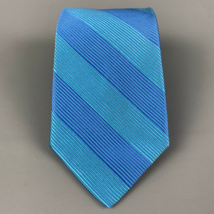 SALVATORE FERRAGAMO Light Blue Diagonal Stripe Silk Tie