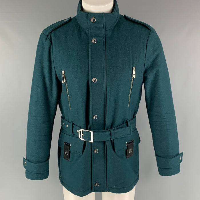 VERSACE COLLECTION Size 38 Green Wool Blend Belted Jacket