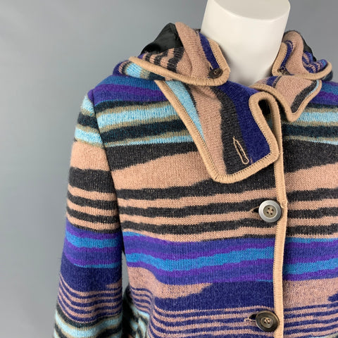 MISSONI Size 4 Purple Multi-Color Wool Knitted Snaps Coat