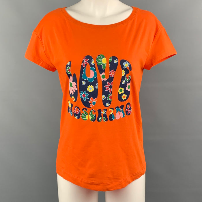 LOVE MOSCHINO Size 4 Orange Floral Graphic Cotton T-Shirt