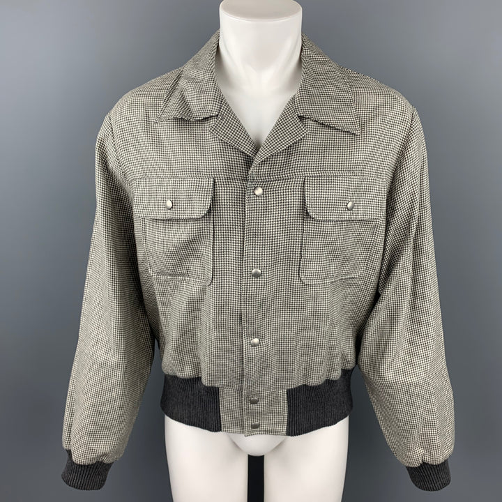ADAM KIMMEL Size L Light Gray Houndstooth Wool / Linen Jacket