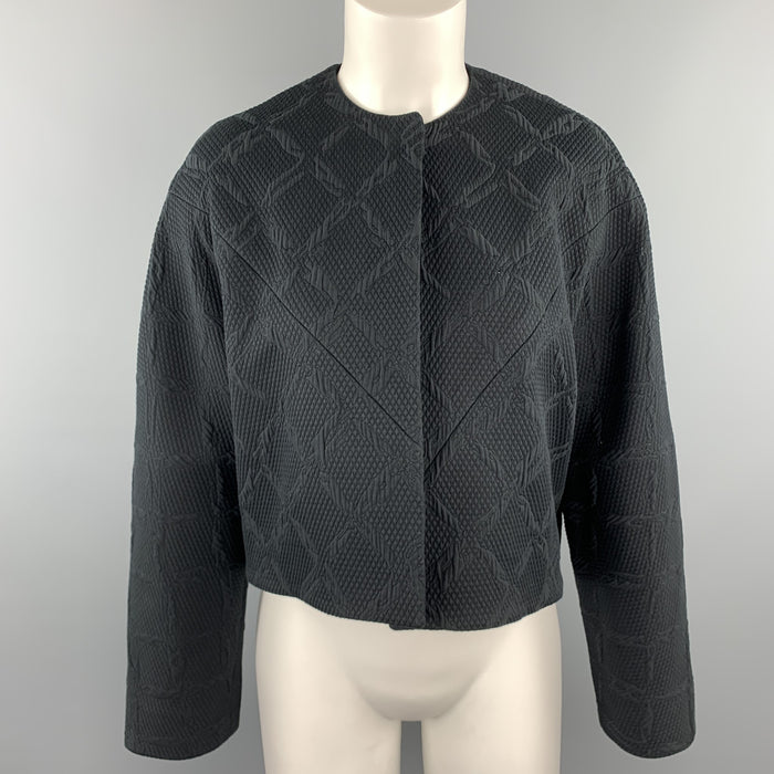 BALENCIAGA Size 4 Black Jacquard Cropped Collarless Jacket