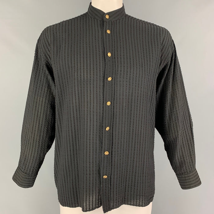 Vintage VERSACE CLASSIC Size M Black Ribbed Not Listed Nehru Collar Long Sleeve Shirt