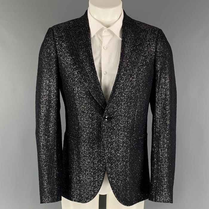 EMPORIO ARMANI Size 38 Navy Silver Metallic Viscose Blend Sport Coat