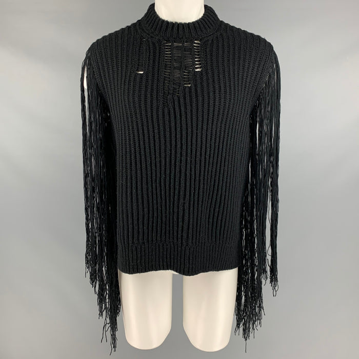 CALVIN KLEIN 205W39NYC Size ML Black Knit Acrylic Fringed Sweater