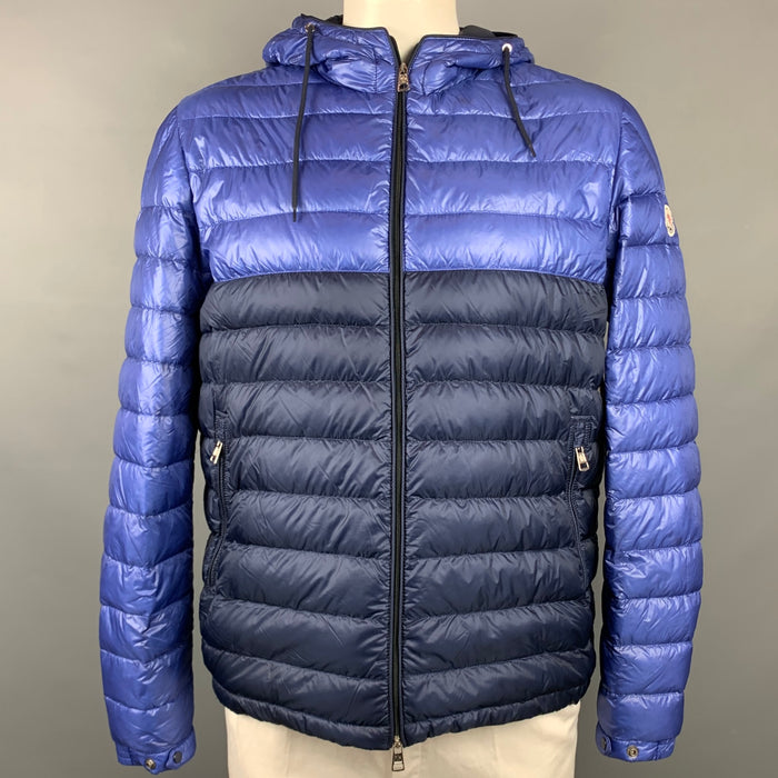 MONCLER Size XL Blue & Navy Quilted Polyamide Zip Up Jacket