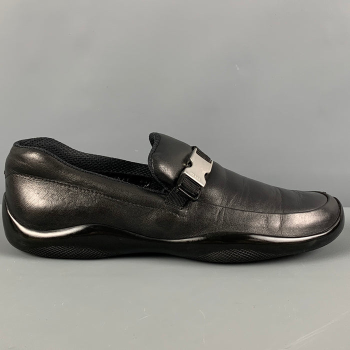 PRADA Size 9.5 Black Leather Slip On Loafers