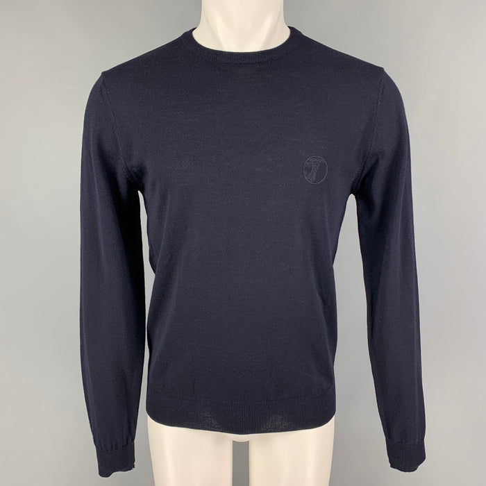 VERSACE COLLECTION Size L Navy Knitted Merino Wool Pullover