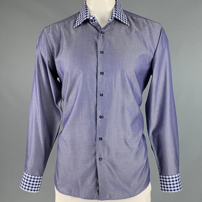ETRO Size L Navy White Zig Zag Cotton Button Up Long Sleeve Shirt