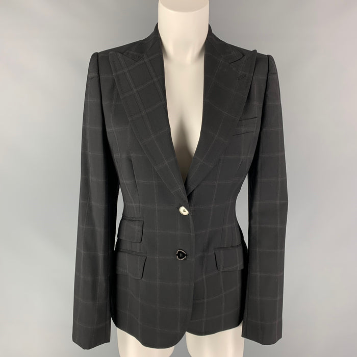 DOLCE & GABBANA Chaqueta de lana con paneles de ventana en negro y carbón talla 6 Blazer