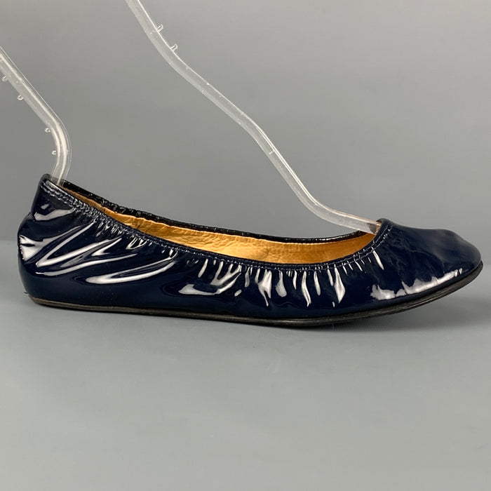 LANVIN Size 6.5 Navy Patent Leather Ballet Flats