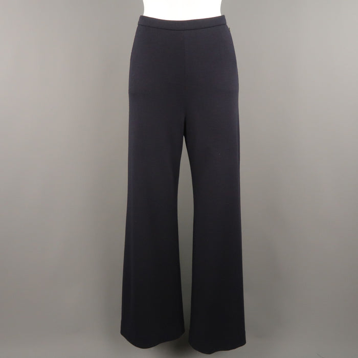 CHANEL Talla 10 / FR 42 Jersey de lana azul marino Pantalón ancho con forro de seda