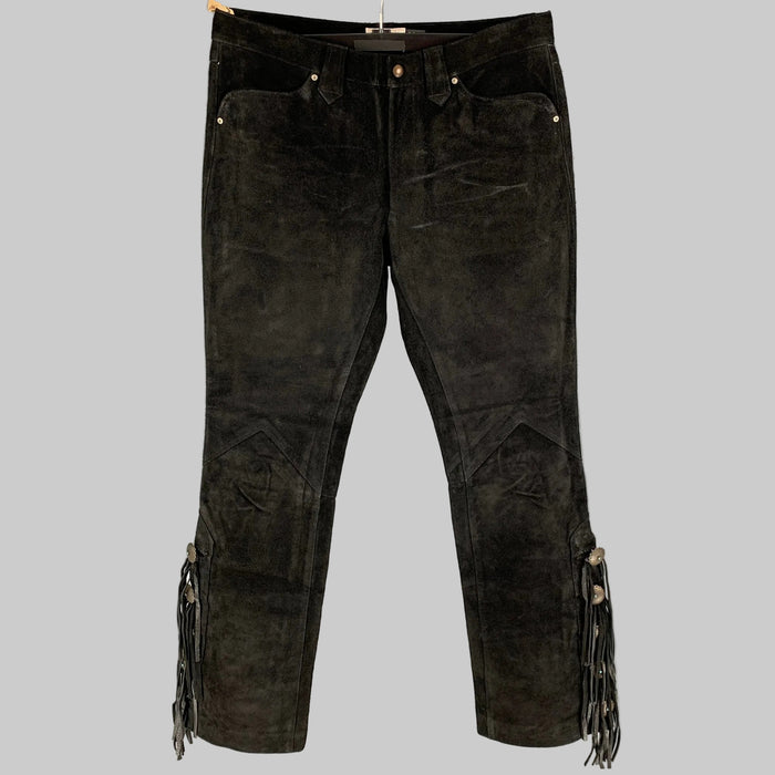 RRL by RALPH LAUREN Size 35 Black Distressed Suede Western Fringe Pants