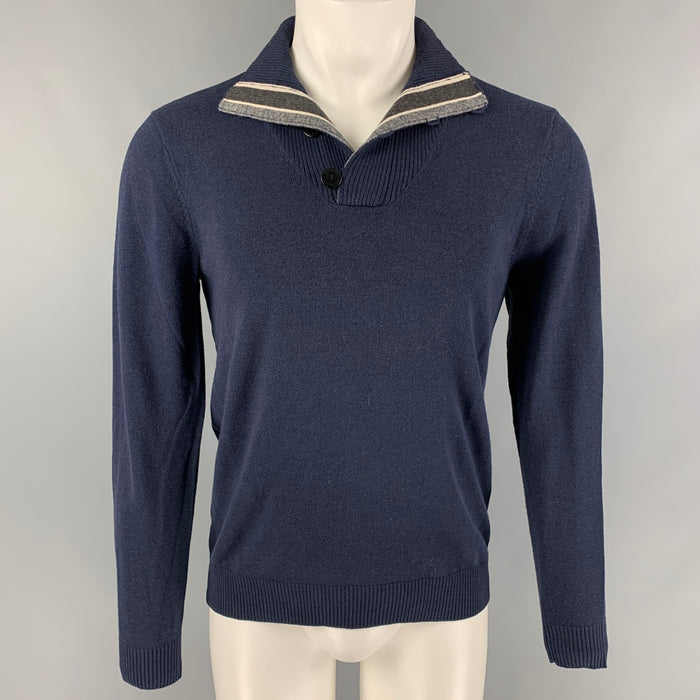 ARMANI COLLEZIONI Size M Blue Wool Blend V-Neck Pullover