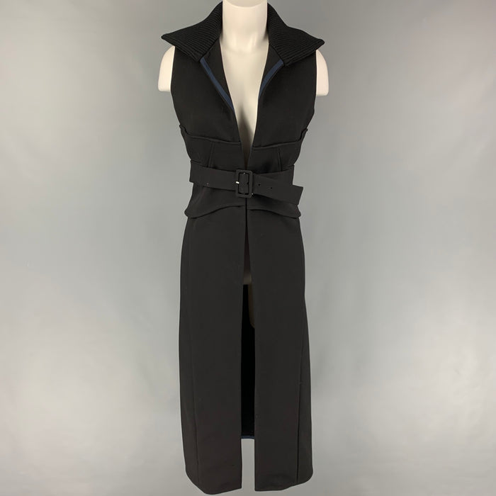 VICTORIA BECKHAM Size 4 Black Virgin Wool Sleeveless Belted Coat