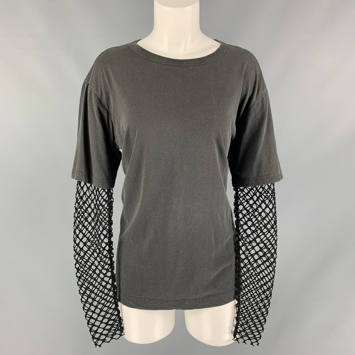 DRIES VAN NOTEN Size S Charcoal Mesh Black Cotton & Polyester Pullover