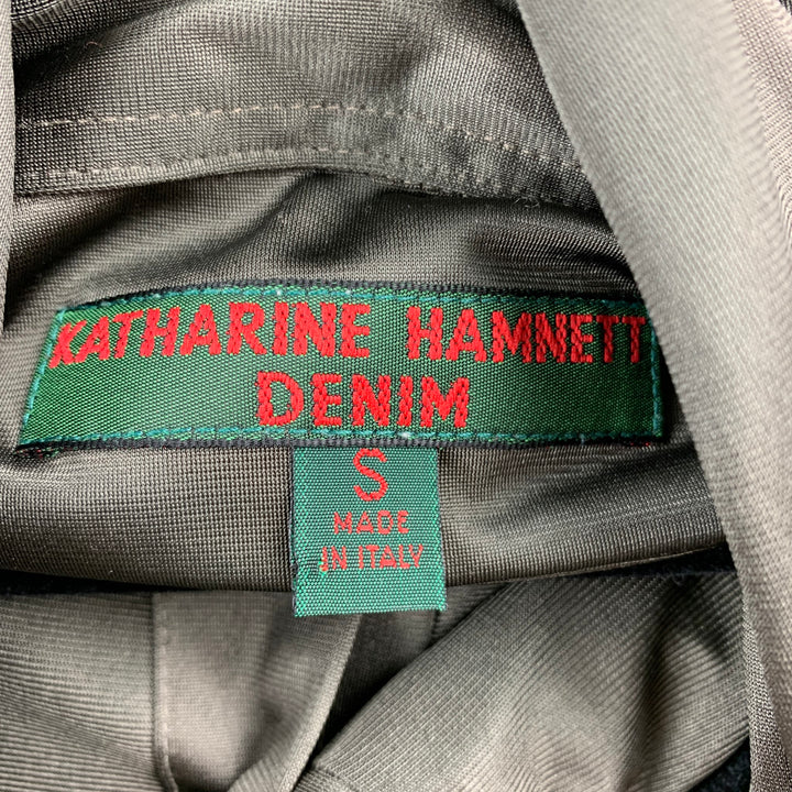 Vintage KATHARINE HAMNETT Size S Olive Polyamide Button Up Long Sleeve Shirt