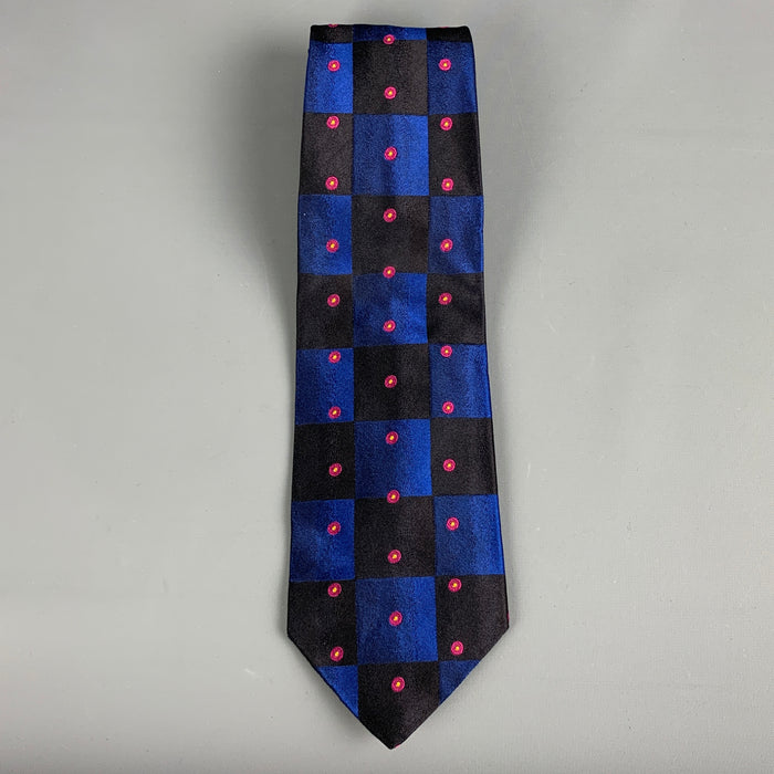 CHRISTIAN LACROIX Black Navy Checkered Silk Tie