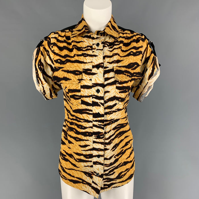 D&G by DOLCE & GABBANA Talla 4 Camisa de manga corta con tigre de algodón negro tostado