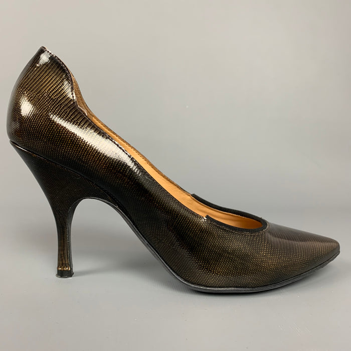 LANVIN for H&M Size 8 Bronze & Black Textured Patent Leather Pumps