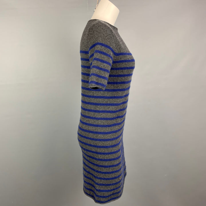 DEMYLEE Size S Grey & Navy Knitted Stripe Cashmere Dress