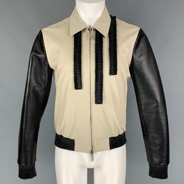 DSQUARED2 Size 38 Khaki & Black Cotton Leather Ruffle Jacket