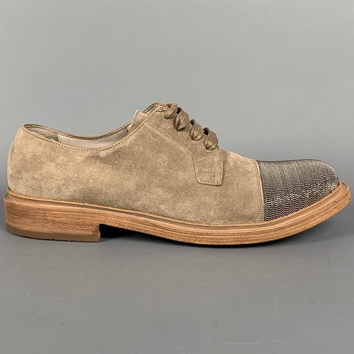 BRUNELLO CUCINELLI Size 8.5 Taupe & Silver Suede Lace Up Shoes