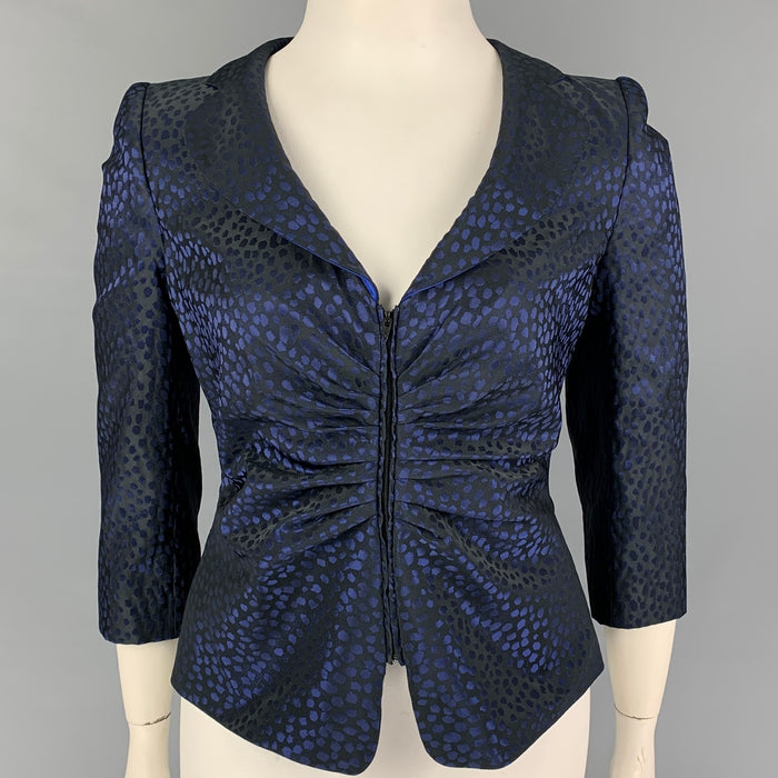 ARMANI COLLEZIONI Size 12 Black Blue Polyester Dots Jacket Blazer