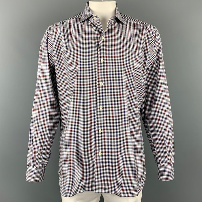 ERMENEGILDO ZEGNA Size XL Black & Blue Gingham Cotton Long Sleeve Shirt