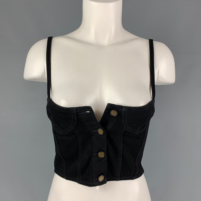 SAINT LAURENT Size 4 Black Denim Corset Casual Top