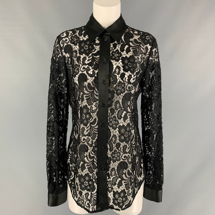 MOSCHINO Size M Black Lace Polyamide Button Up Top