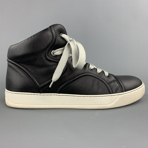 LANVIN Size 11 / UK 10 Black Leather High Top Sneakers